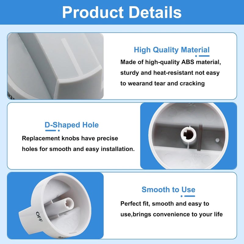 Gesleben Upgrade W10339443 Gas Stove Knobs, Cooktop Surface Burner Control Knob Compatible with Whirlpool Range Stove Oven, Replacement WPW10339443 AP6019878 PS11753189 2311009-5 Pack White - Image 4